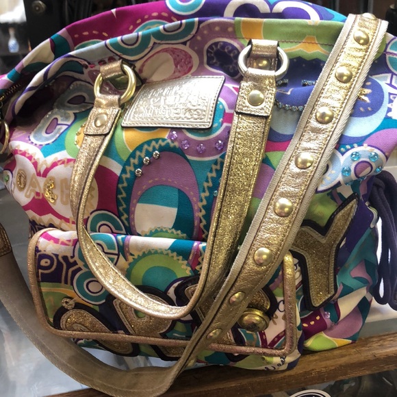 💕⭐️COACH POPPY LARGE BAG⭐️🎉MLTCLR HANDBAG - Picture 4 of 8